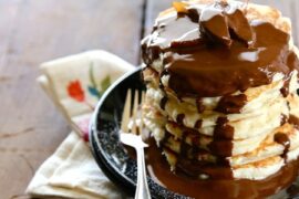 Pancake topping recipe with Harry & David chocolate and pears