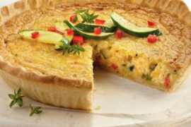 Caramelized Onion and Bacon Quiche with smoked Gouda cheese and Rogue Creamery® Mount Mazama white cheddar cheese.