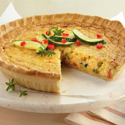 Caramelized Onion and Bacon Quiche with smoked Gouda cheese and Rogue Creamery® Mount Mazama white cheddar cheese.