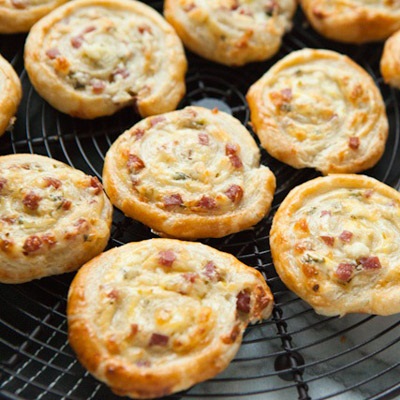 Cheese and sausage pinwheel appetizers, fresh out of the oven