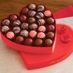 Valentine's Day chocolate truffles in a heart shaped box