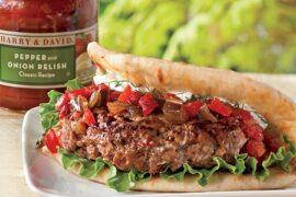 Grilled lamb burger recipe with Pepper & Onion relish | Harry & David recipes