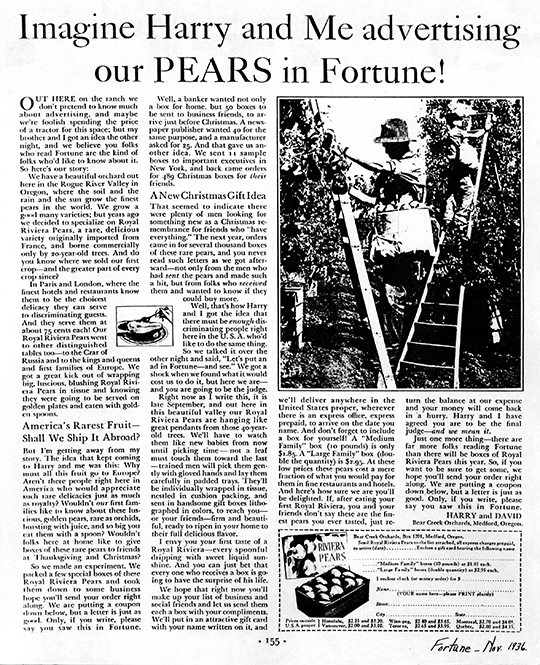 Imagine Harry and Me advertising our Pears in Fortune!