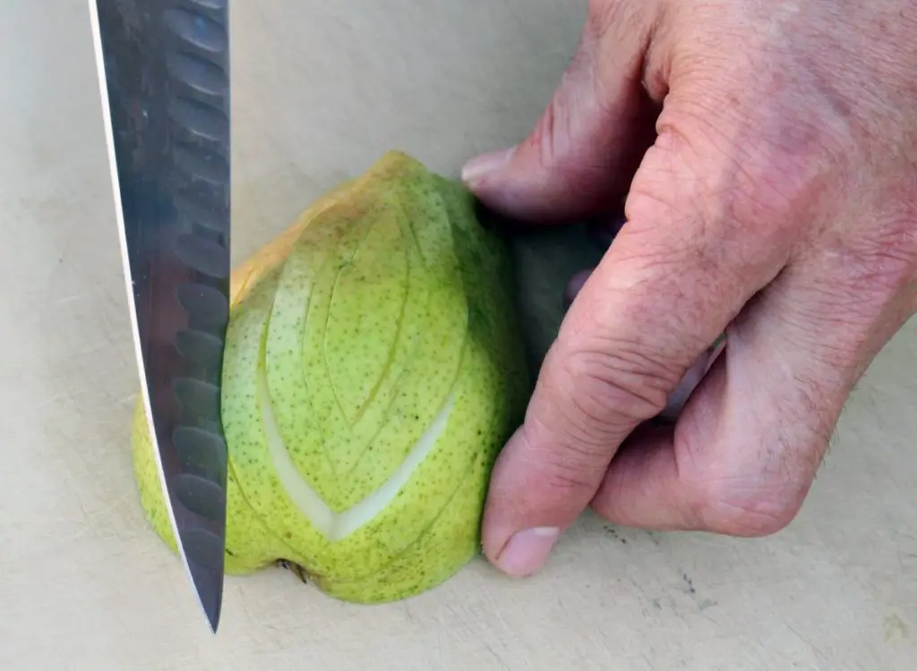 How To Cut Pears to look like art Step 1