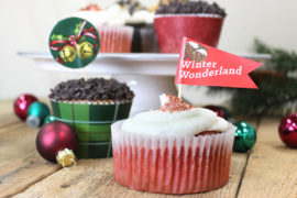 closeup of Christmas cupcake decorations