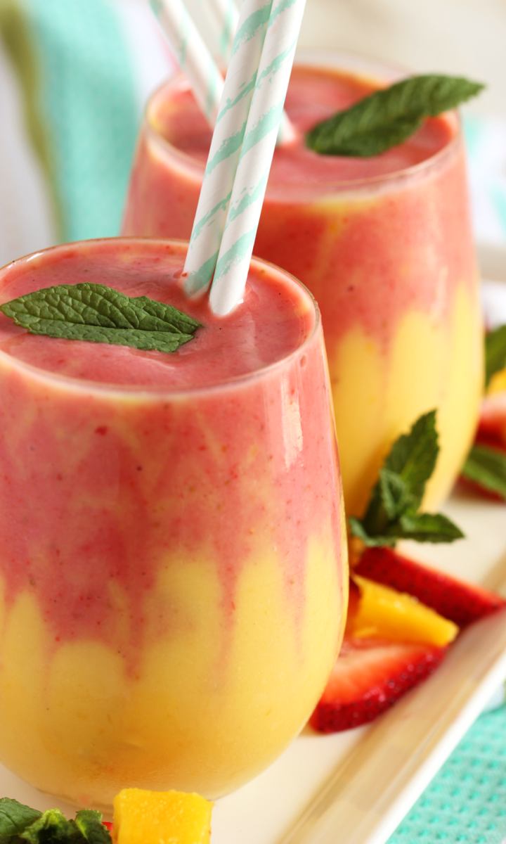 Mango Strawberry Layered Smoothie closeup