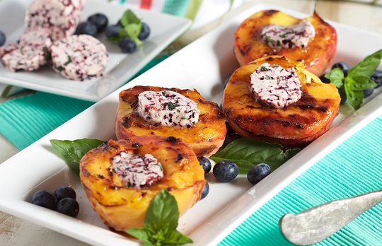 grilled peaches with blueberry butter
