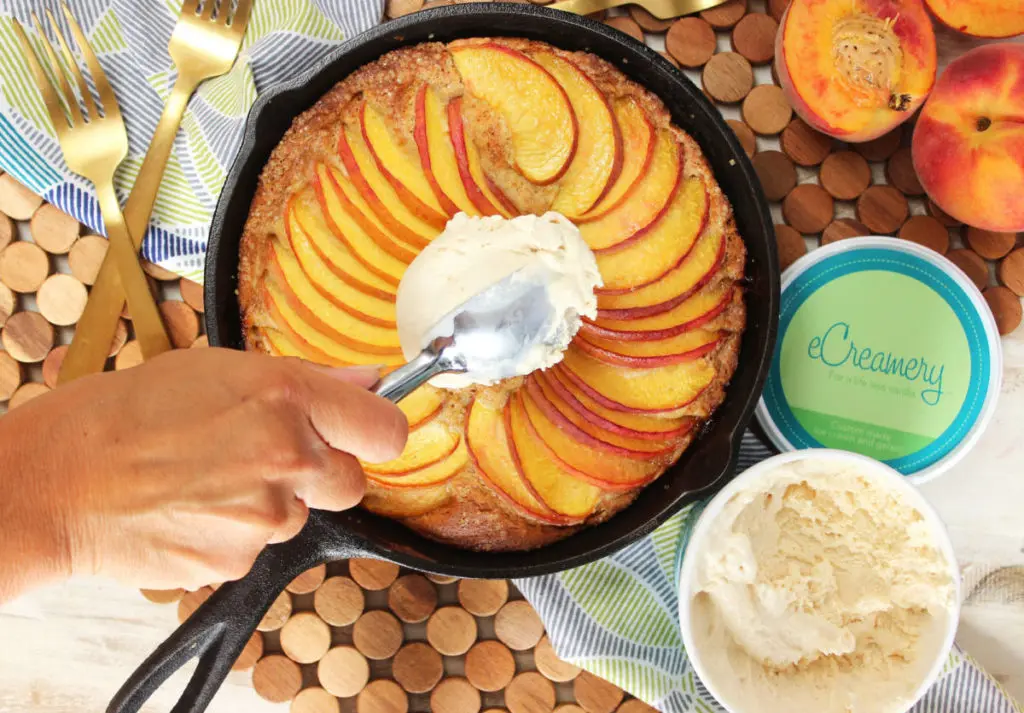 Peach Cake Recipe with Ice Cream