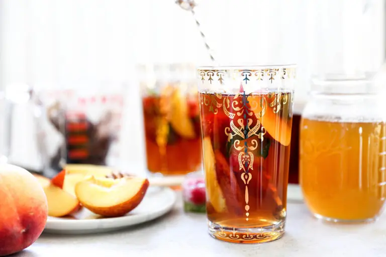 honey peach simple syrup-sweetened iced tea
