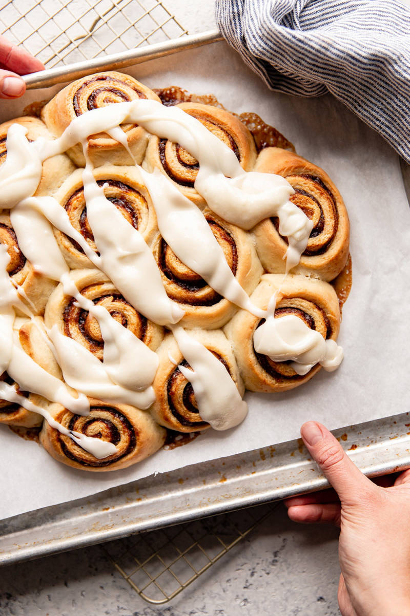 Maple icing on pumpkin cinnamon rolls