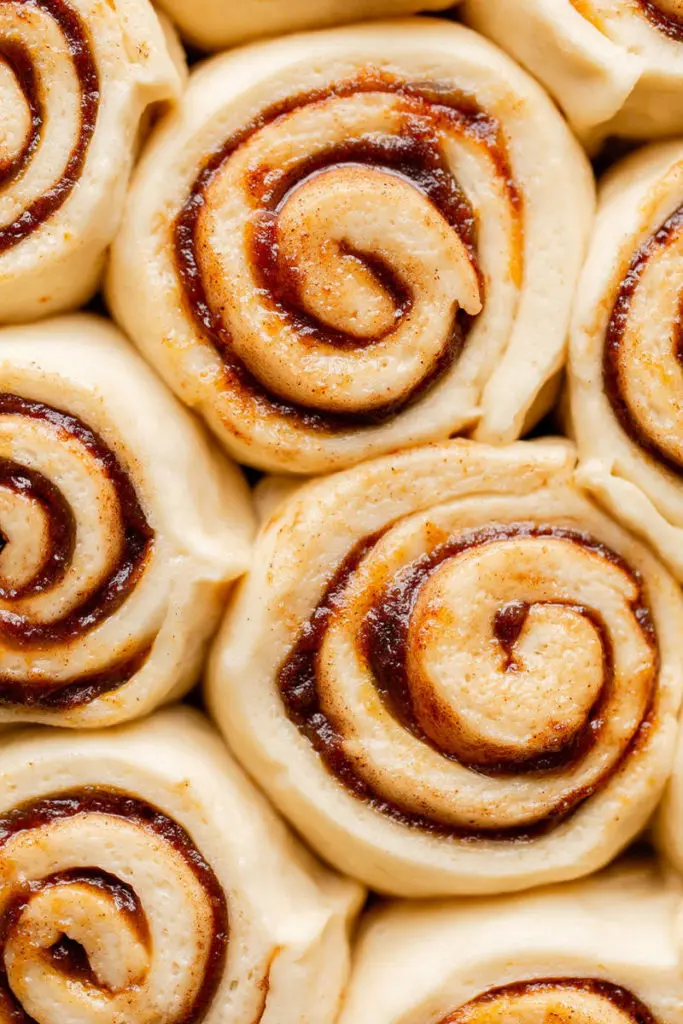 Unbaked cinnamon rolls.