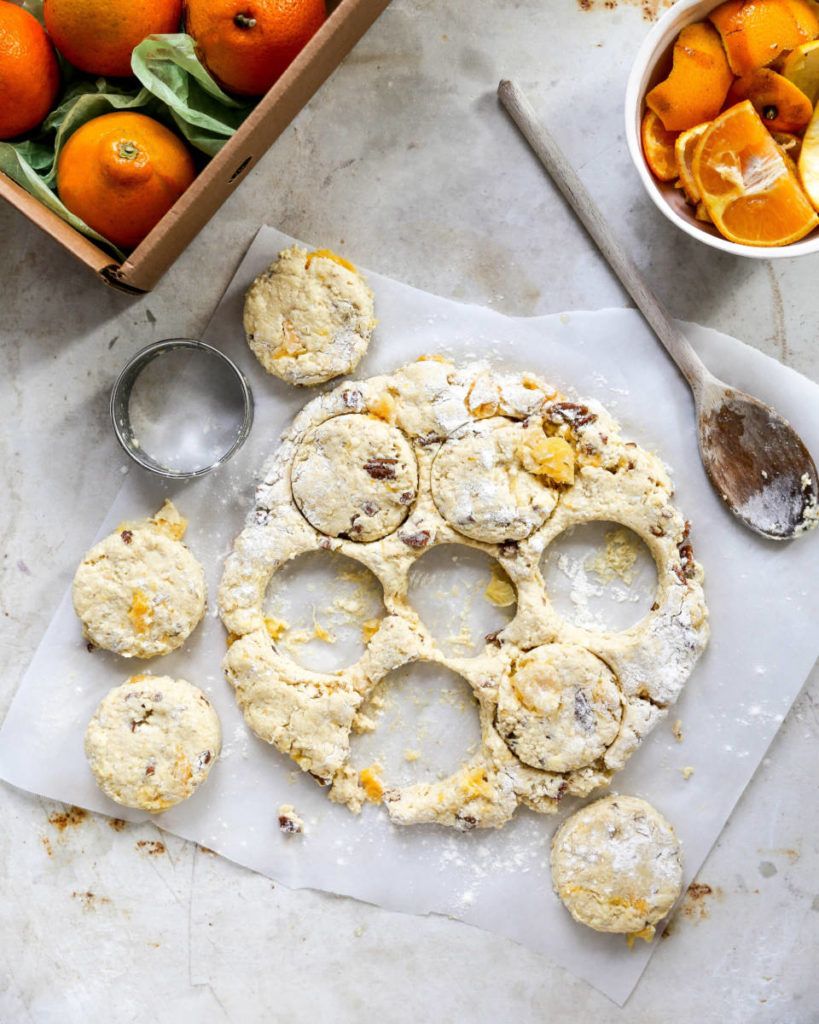 orange scones being prepared