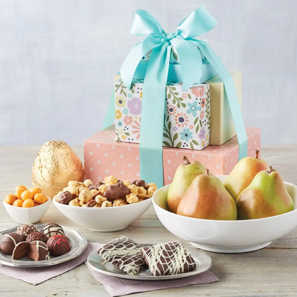 Harry & David Mother's Day gift tower with sweets and pears