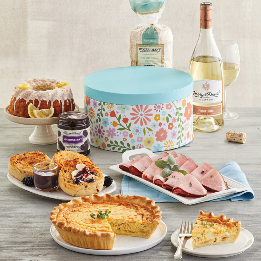 brunch gift for mothers day with wine and quiche