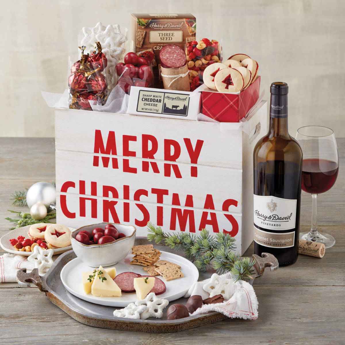 Merry Christmas Crate with Wine