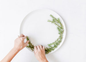 preparing the charcuterie wreath