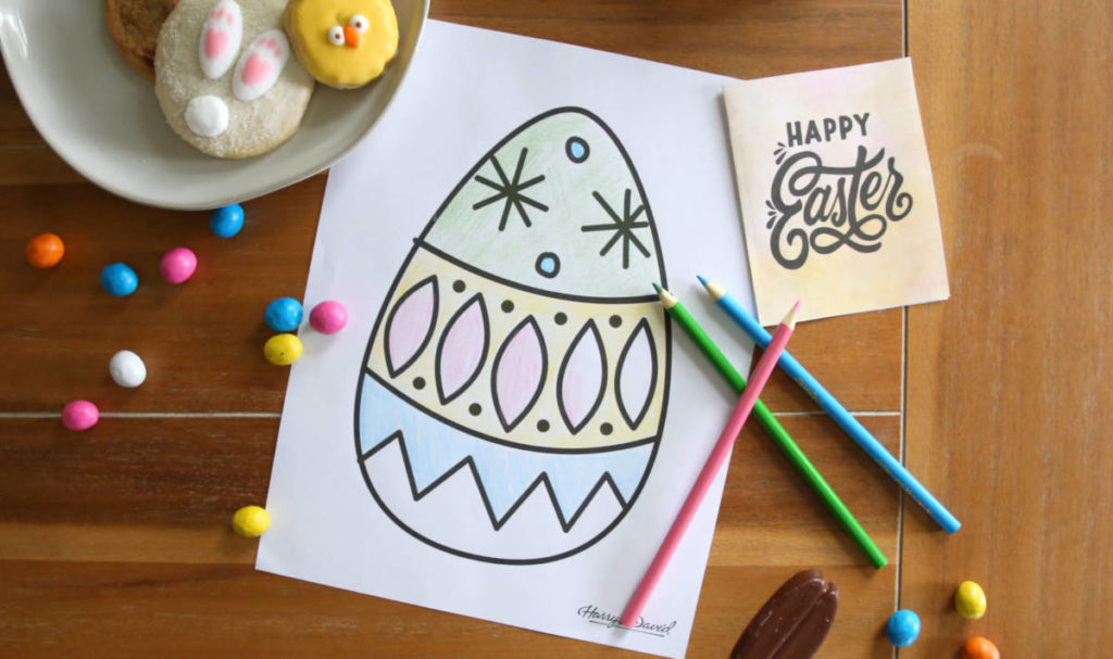 easter coloring page and easter cookies