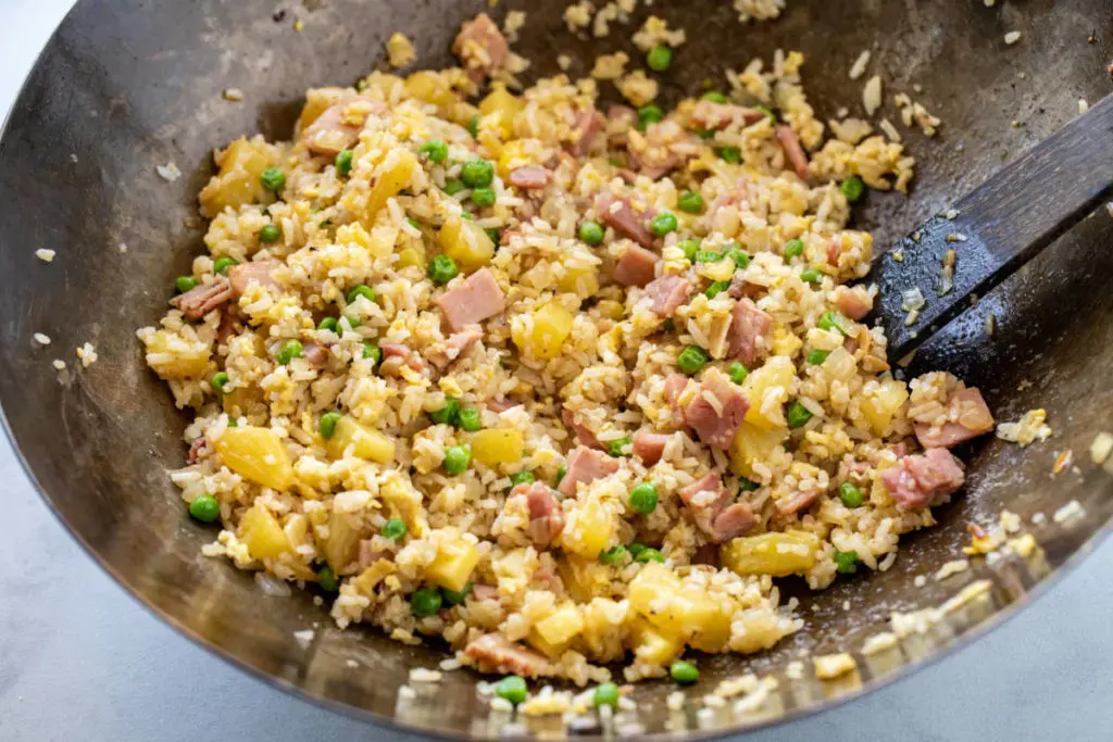 cooking the pineapple fried rice