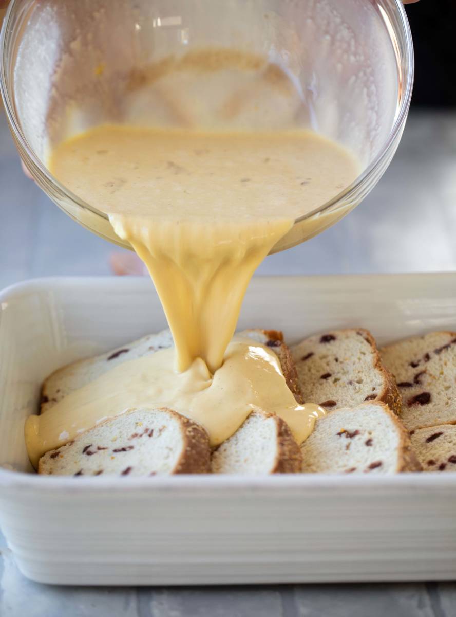 Preparing the French toast bake