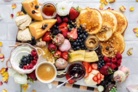 breakfast board with pancakes and scones
