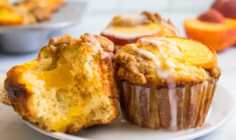 Peach Muffins With Streusel Crumble and Vanilla Glaze