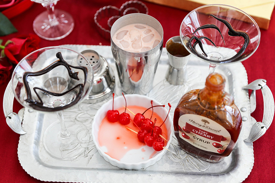 valentine's cocktail with tart cherry syrup
