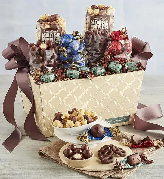 Best gift baskets full of chocolate treats and snacks.