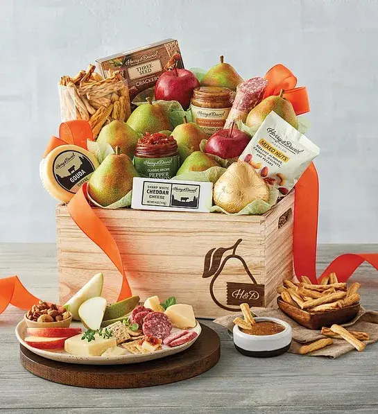 Best gift basket full of fruit, cheese and other savory snacks.