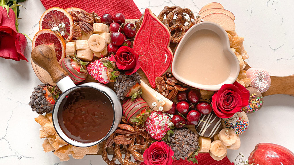 Valentine’s Day Dessert Board With Chocolate Fondue
