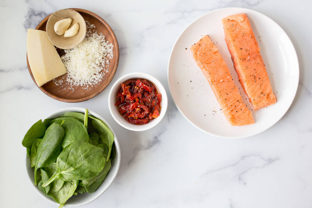 ingredients for one-pan salmon dinner