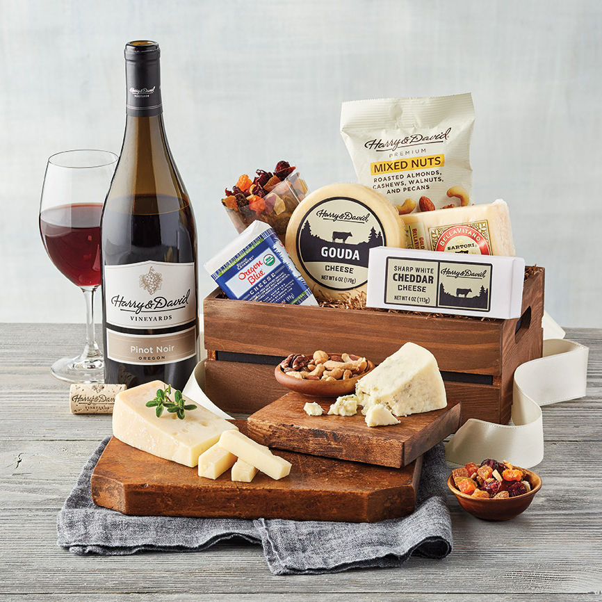 Gourmet cheese and wine gift