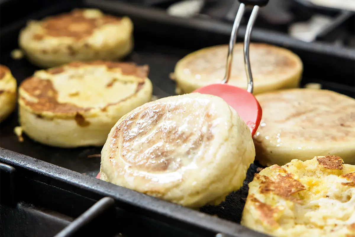 flipping english muffin french toast