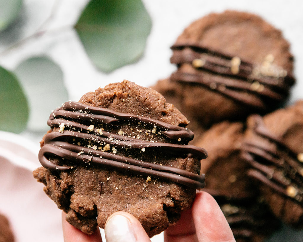 truffle brownie cookies with chocolate drizzle
