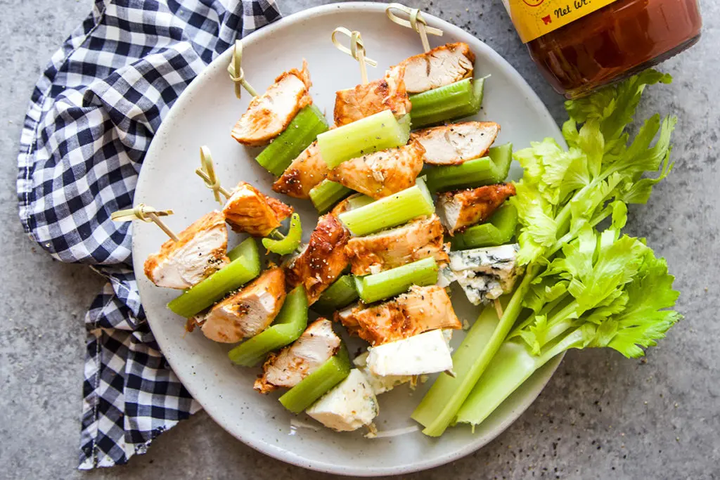 bbq chicken and blue cheese skewers