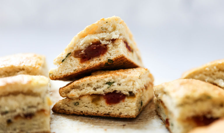 Parmesan-Basil Savory Scones with Pepper & Onion Relish Filling