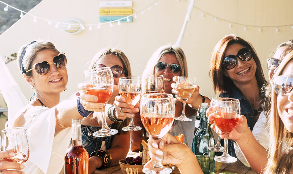 Women drinking wine