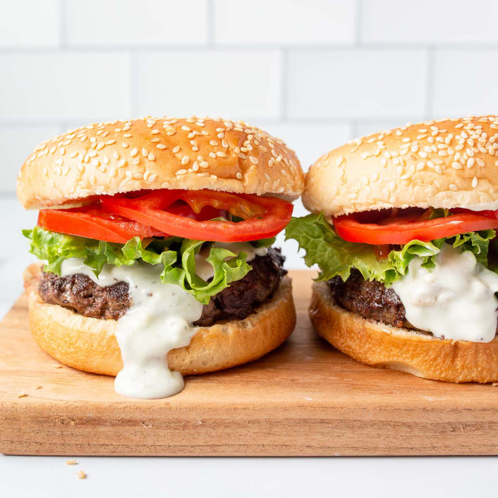 burgers with blue cheese sauce