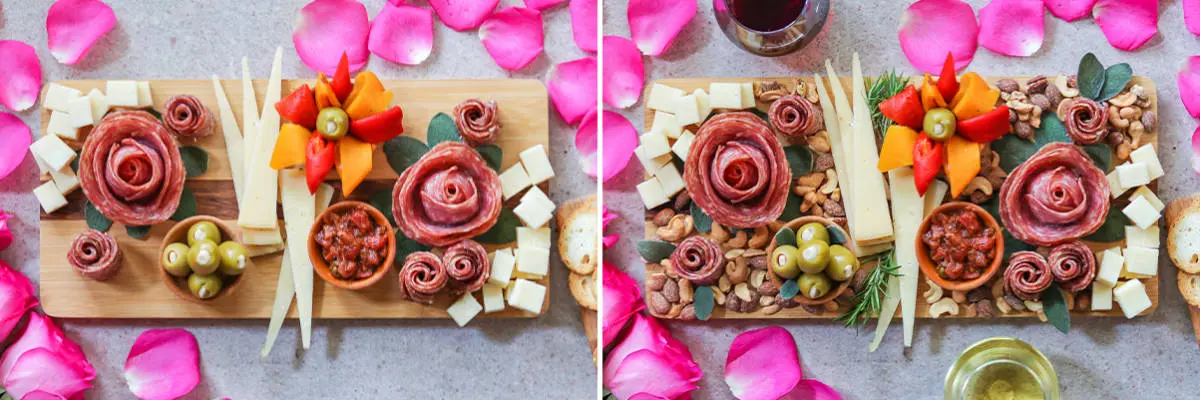 Charcuterie board ideas with antipasto and nuts