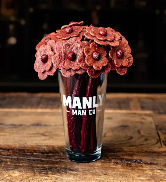 Last-minute Father's Day gift ideas with a bouquet of jerky shaped flowers.