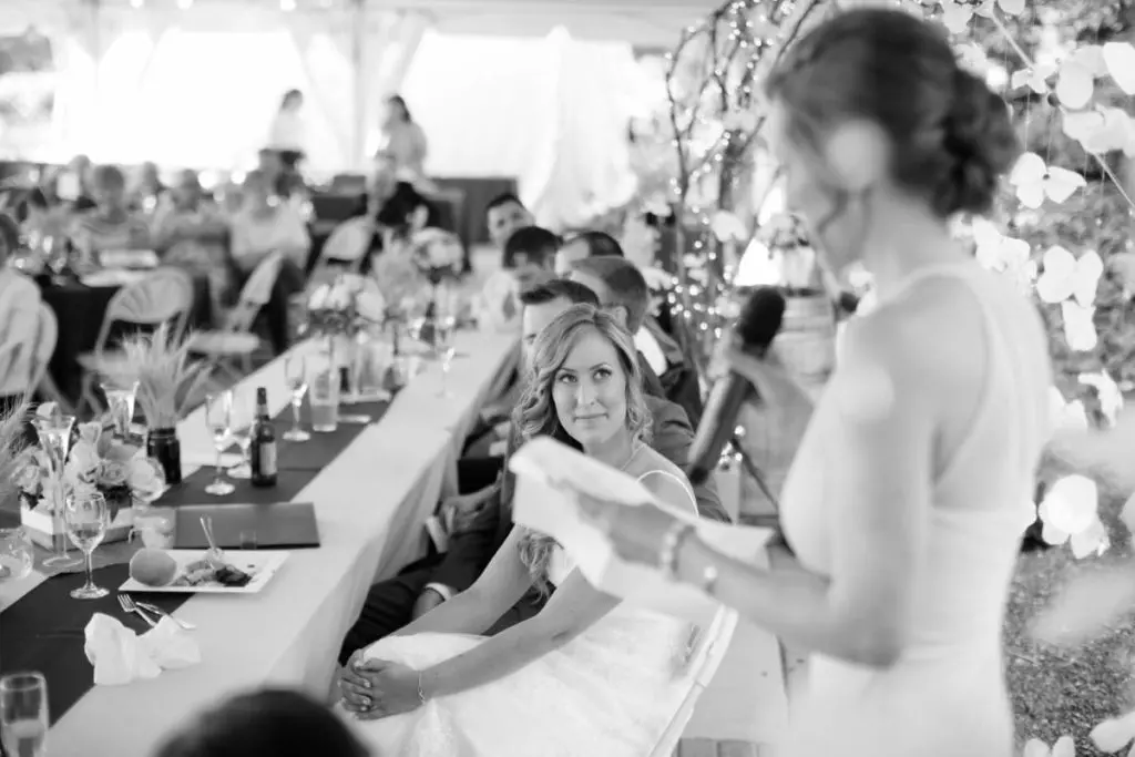 bridesmaid giving wedding toast