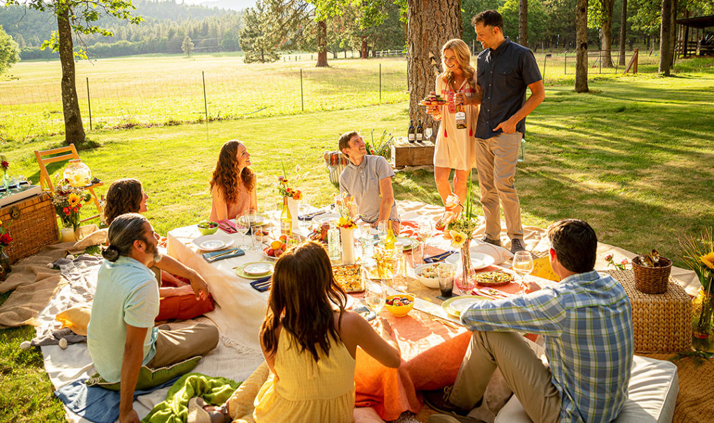 Photo of make the most of summer with a group of adults having a picnic in a park.