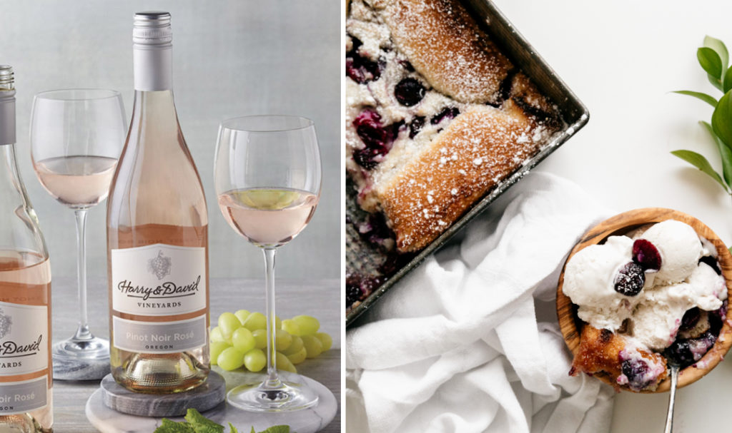 Summer wine pairings with rose and cherry cobbler.