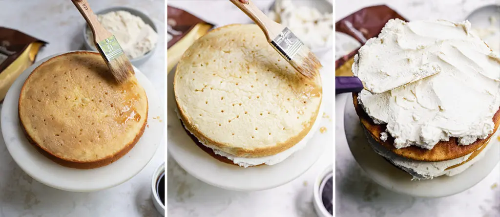 layering and frosting the tiramisu cake