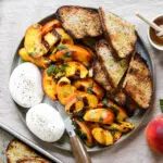 Grilled Peaches & Burrata With Basil Pesto and Honey