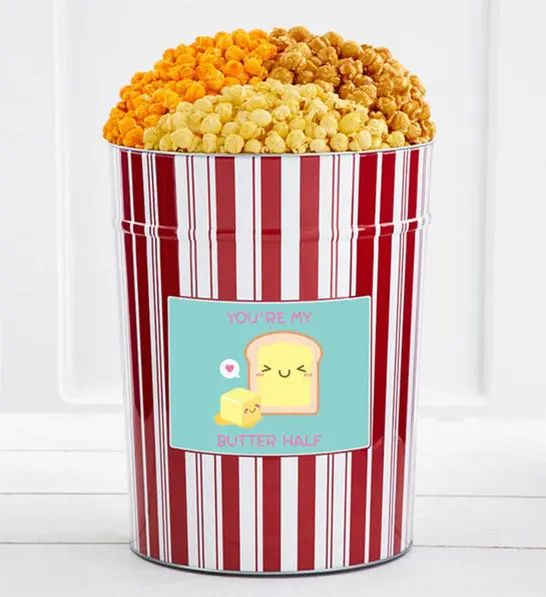 anniversary gift guide image - personalized 4 gallon popcorn tin