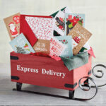 christmas quotes image - mini sleigh with the words "express delivery" on the side stuffed with christmas cards.