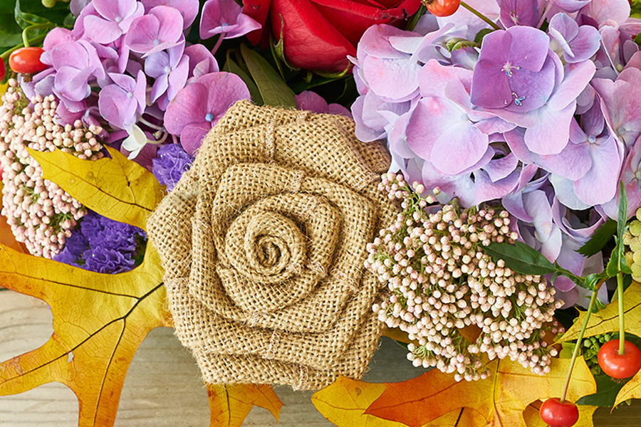 fall wreath image - rose made out of burlap
