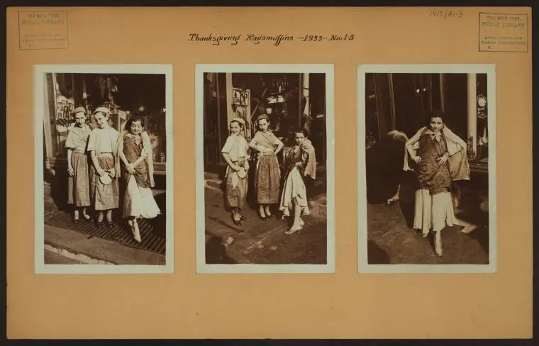 A photo of facts about Thanksgiving. 1933 Thanksgiving Ragamuffin parade. 