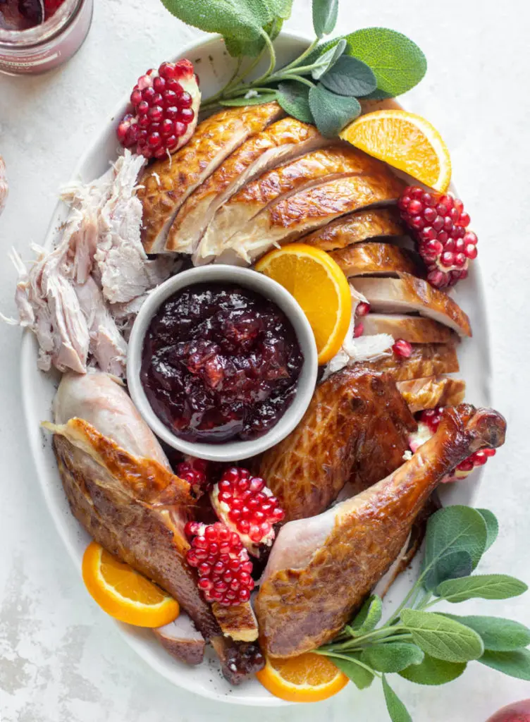 Platter of smoked turkey and apple cherry chutney.