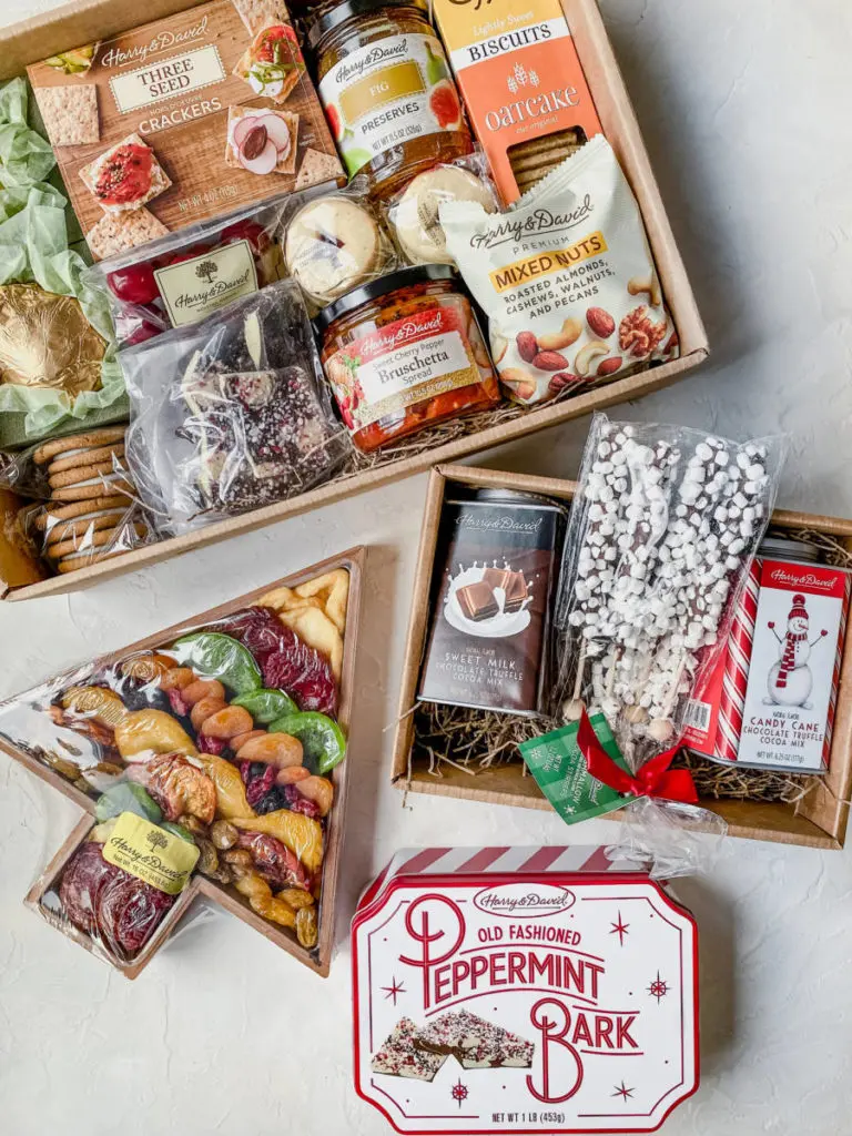 A photo of a Christmas charcuterie board with all the ingredients spread out on a table